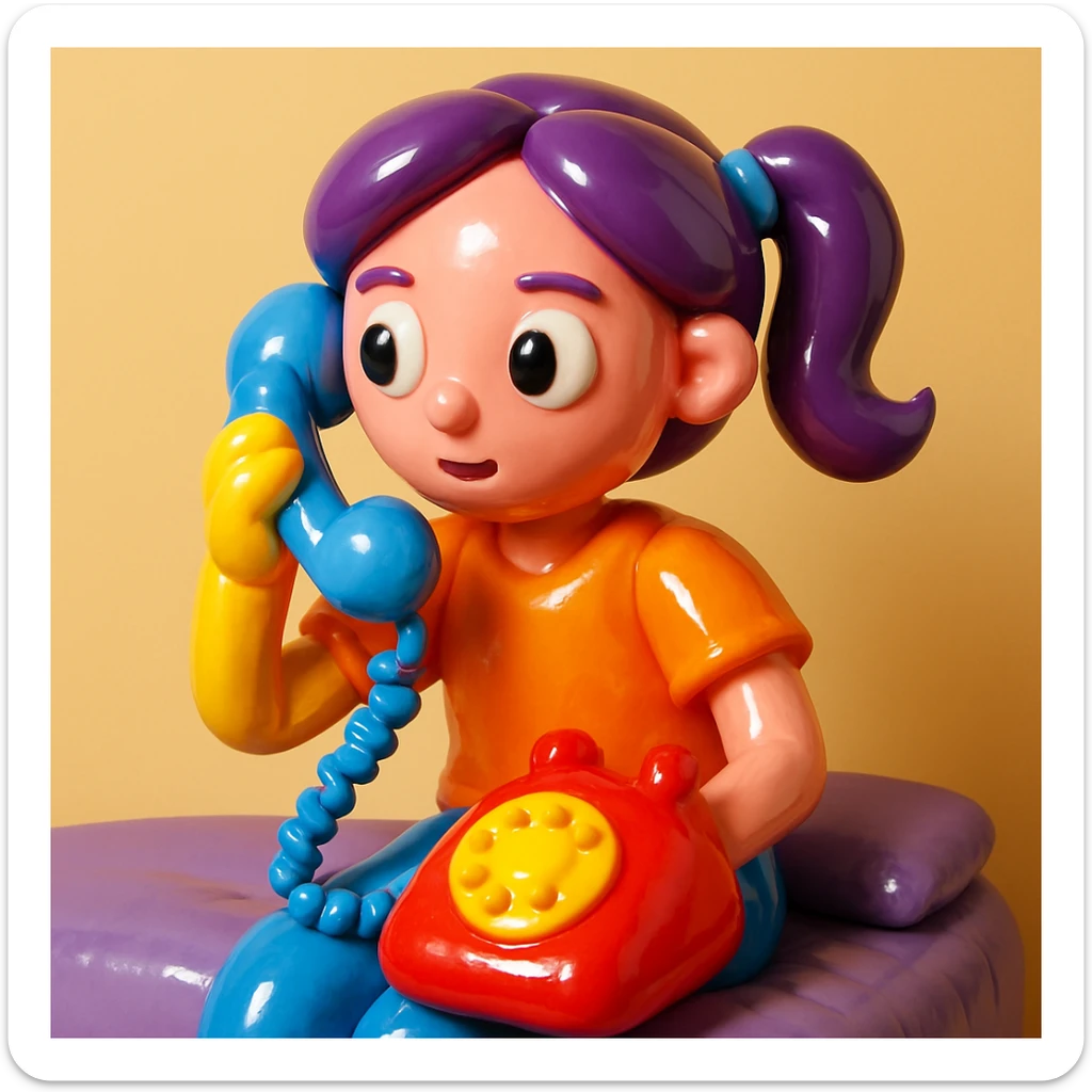 girl talking on telephone in her room sticker