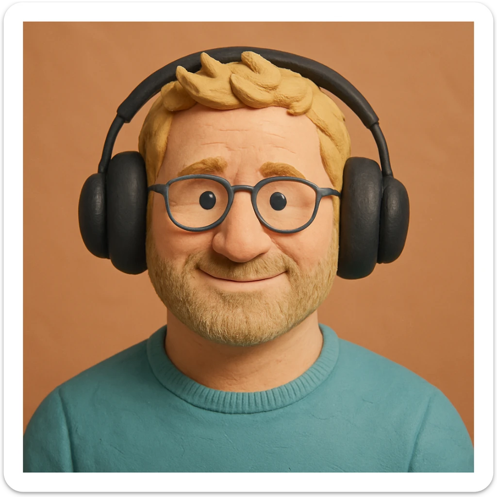 portrait inspired by Gerard Butler, weniger Falten, Haare mehr blond, Gesichtsausdruck freundlicher und leicht lächelnd, der ganze Kopf inklusive Haare und Kopfhörer soll vollständig dargestellt werden sticker