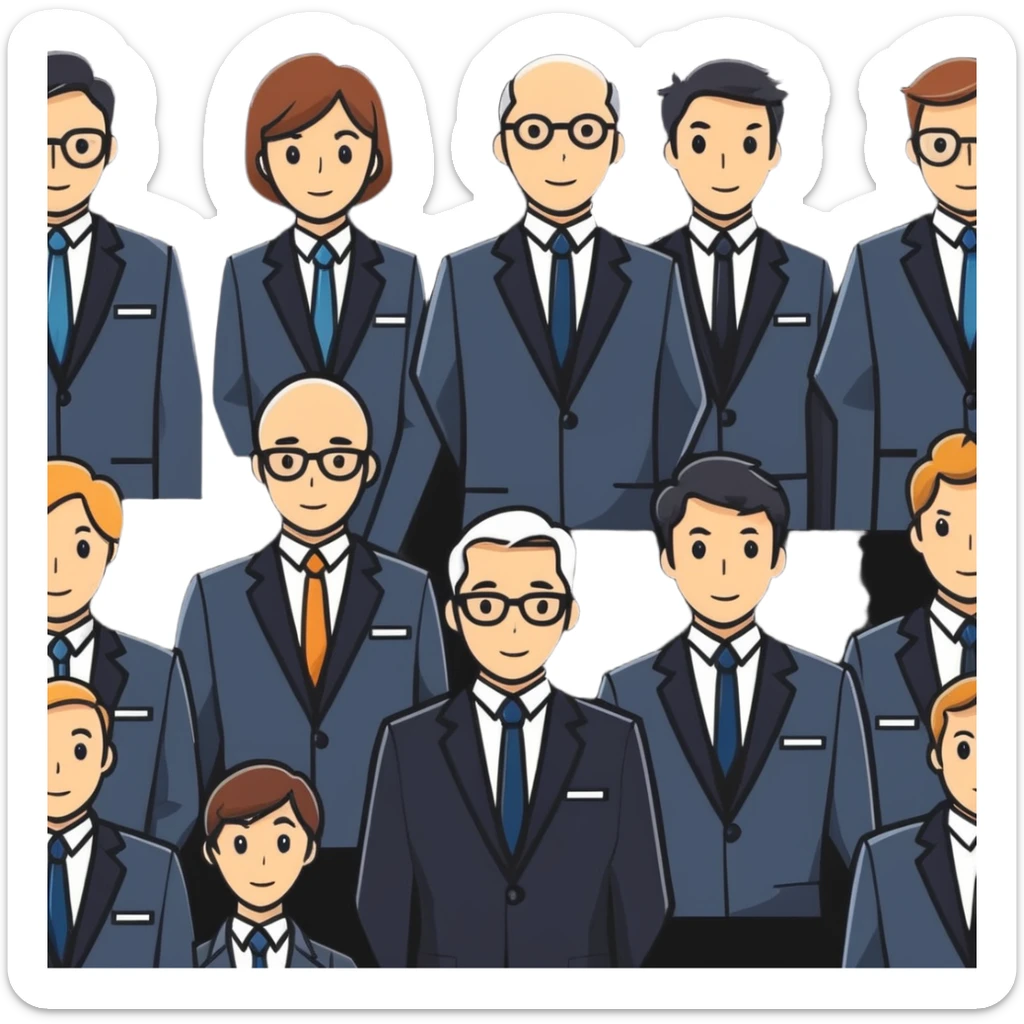 group of people in business suits, no dark-skinned individuals, with various neutral emotions sticker
