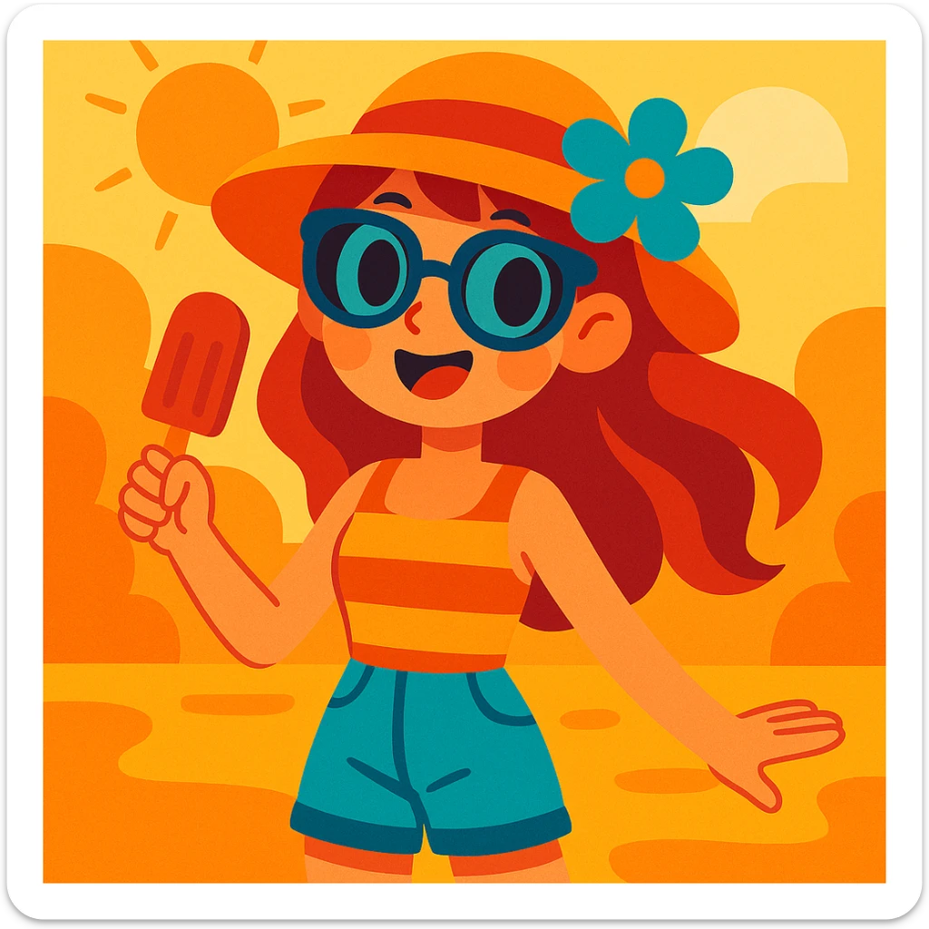 summer girl, vibrant toon style, colorful, lively, bright colors sticker