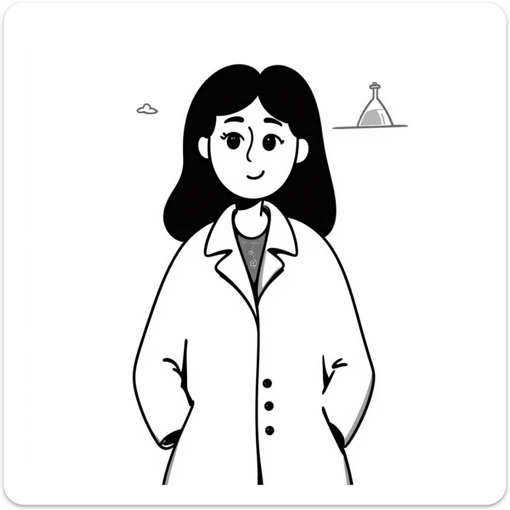 A brunette with dark green eyes in a science lab coat sticker
