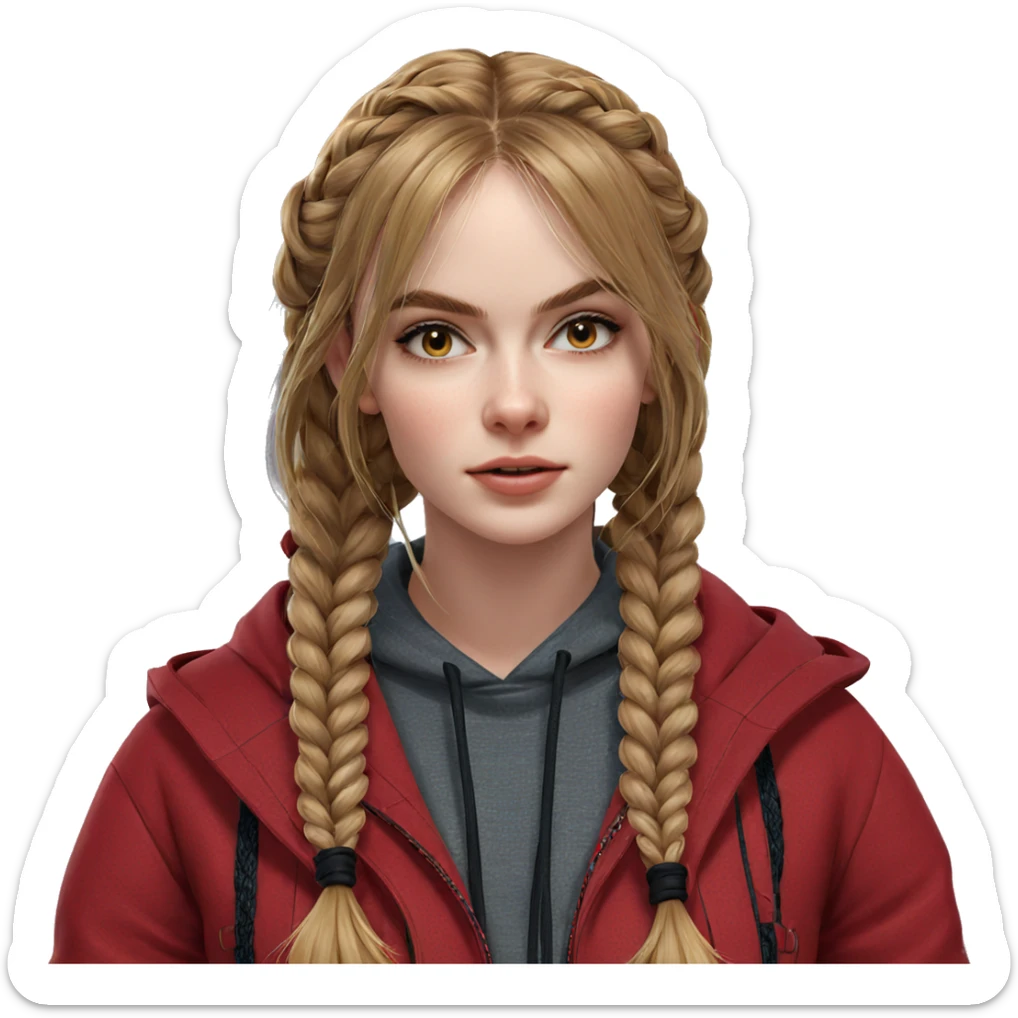 realistic girl with twin braids sticker
