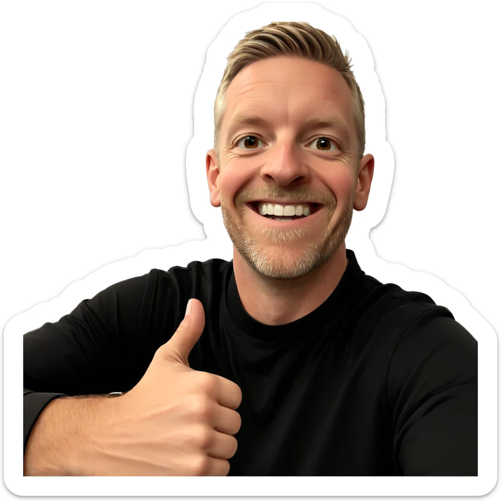 smiling boy giving thumbs up sticker