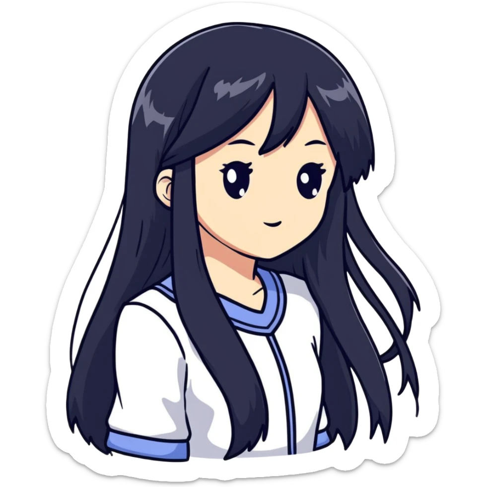 Sweet shy anime girl with long black hair sticker