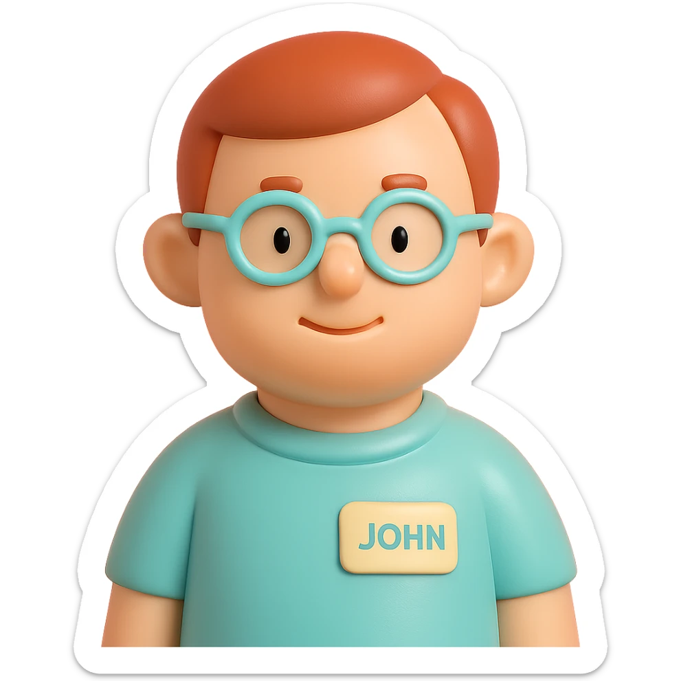 portrait of a man named John in vinyl figure style sticker