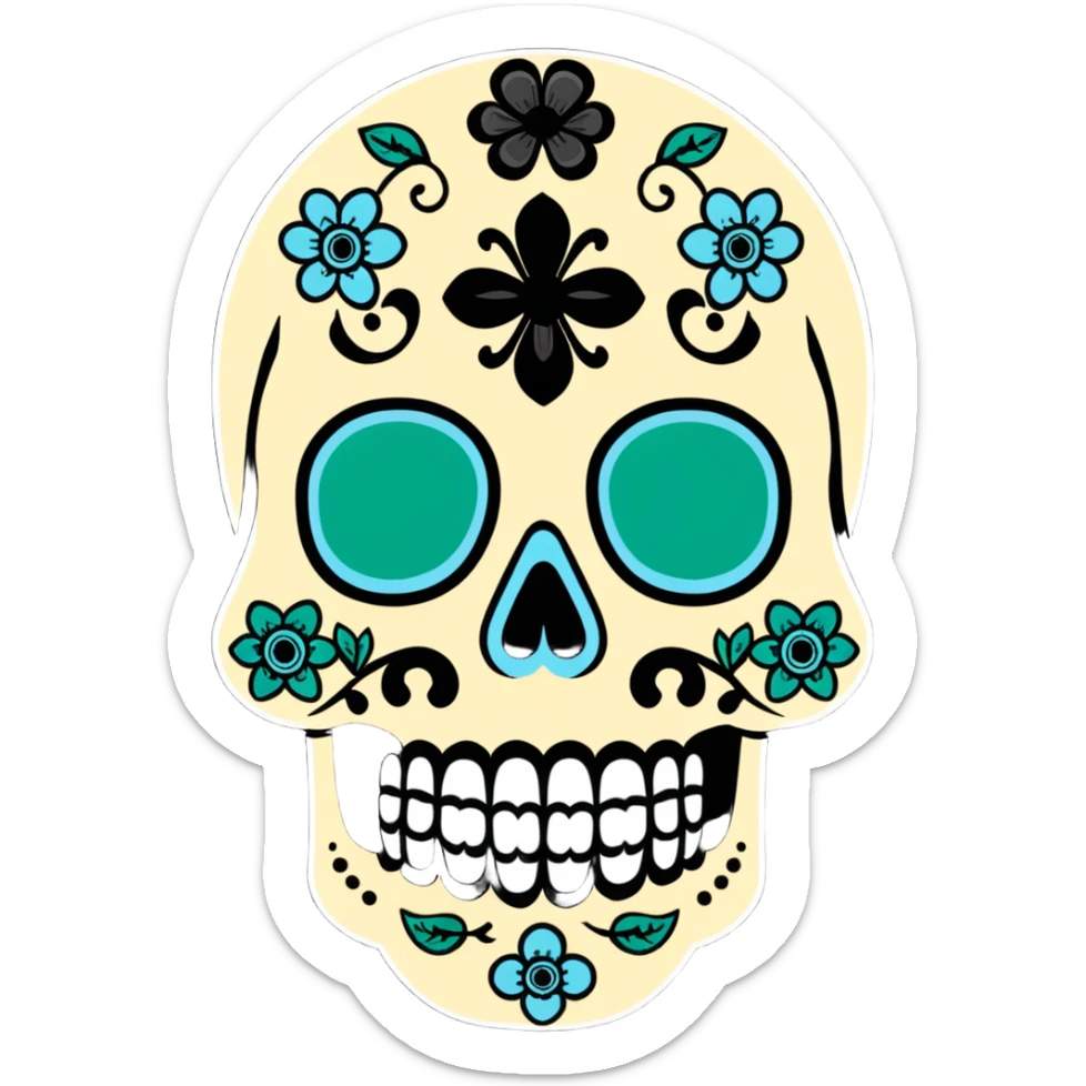 decorated sugar skull in Milwaukee Bucks team colors (dark green, cream, and light blue) sticker