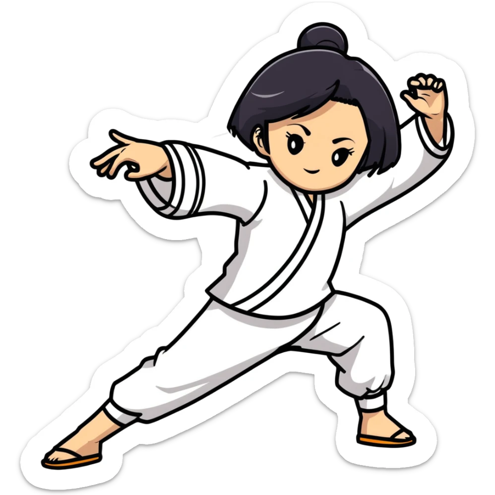 lightskin young girl with black straight hair and dark eyes, taichi, surrounded by energy lines sticker