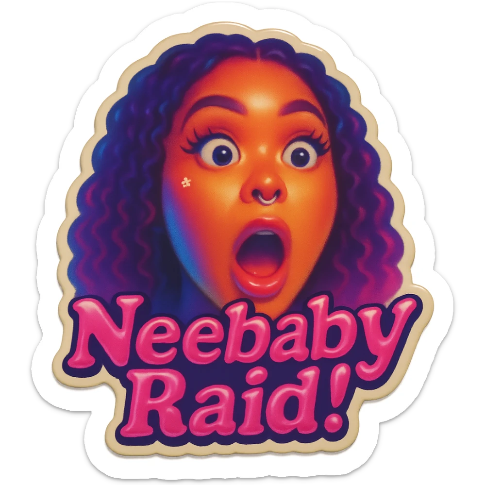 Surprised 
add the words Neebaby Raid!  in pink  sticker