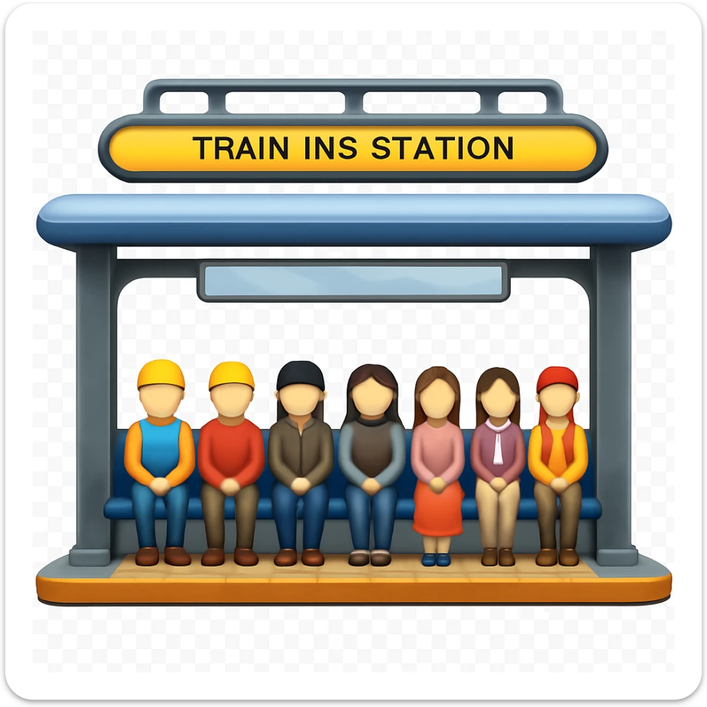 Remove all faces from the people waiting on the train station platform emoji, keep the background transparent as is. sticker