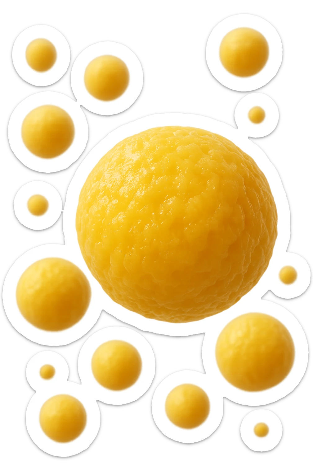 cellule di grasso gialle (adipociti) fluttuano in aria, iperrealistiche 4k sticker