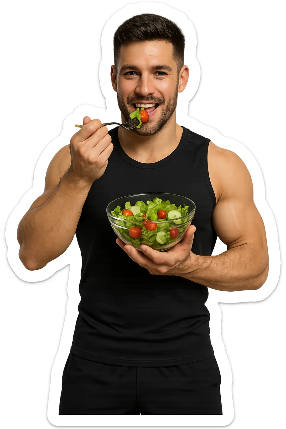UOMO FITNESS CHE MANGIA INSALATA IN POSA FRONTALE sticker