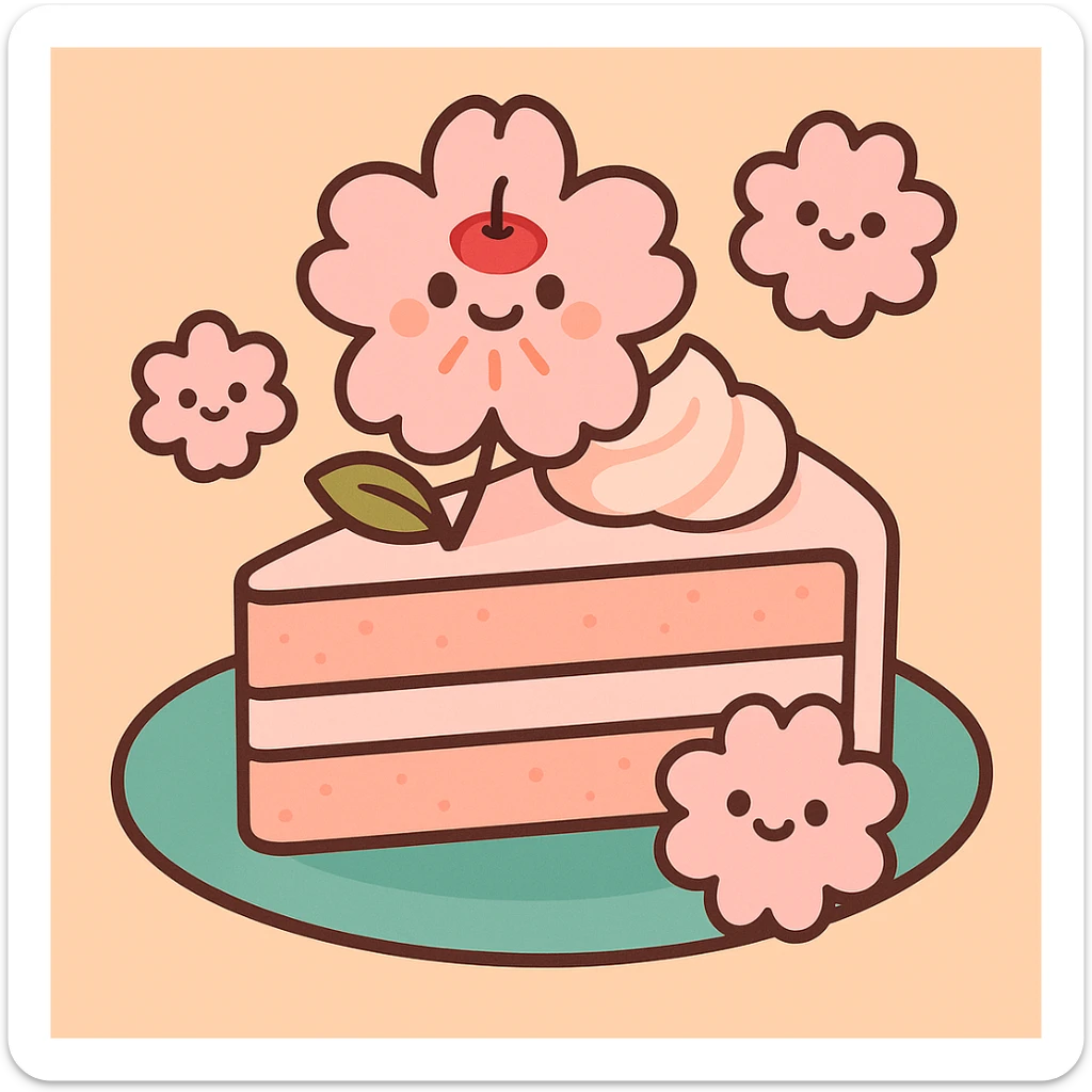 Add a cherry blossom flower on top of the sakura cake, keep the pastel toon style. sticker