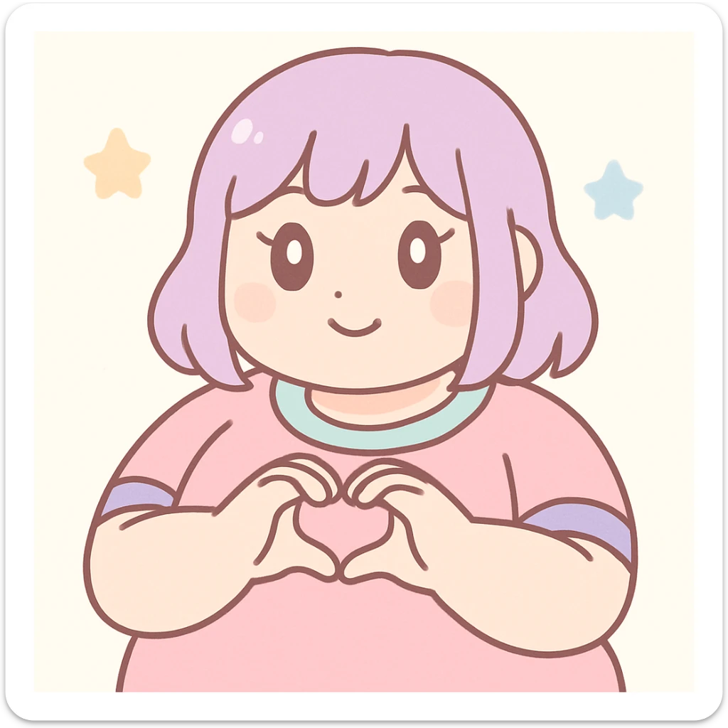 bbw anime girl making a heart gesture with her hands, anime style, warm and friendly vibe sticker