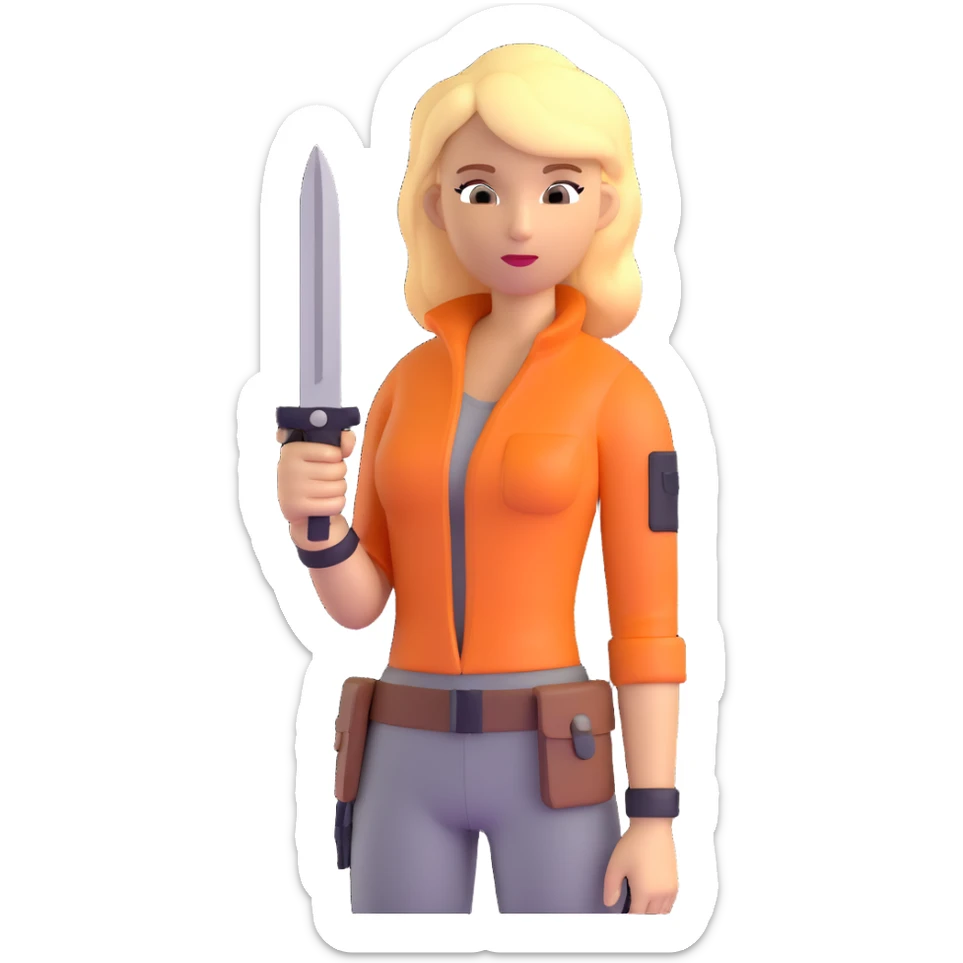 Blonde outdoorsy woman with a survival knife sticker