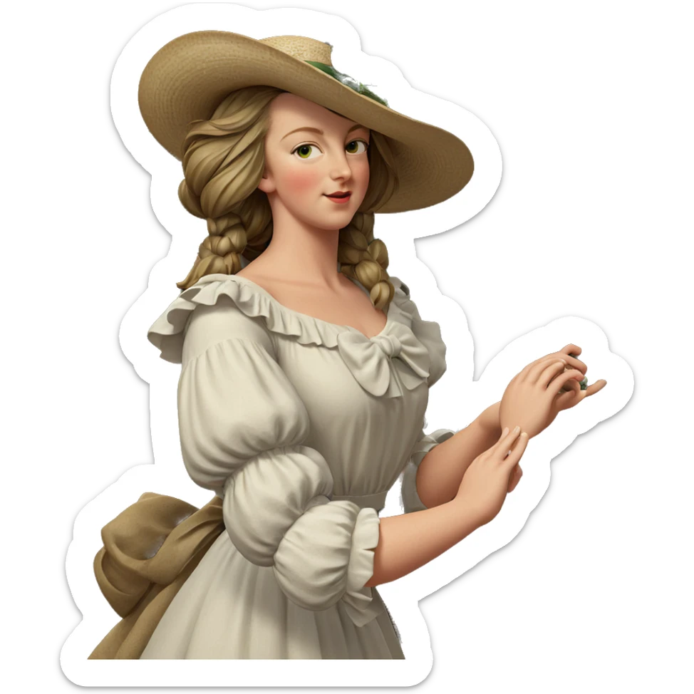 girl in white dress with flower sticker