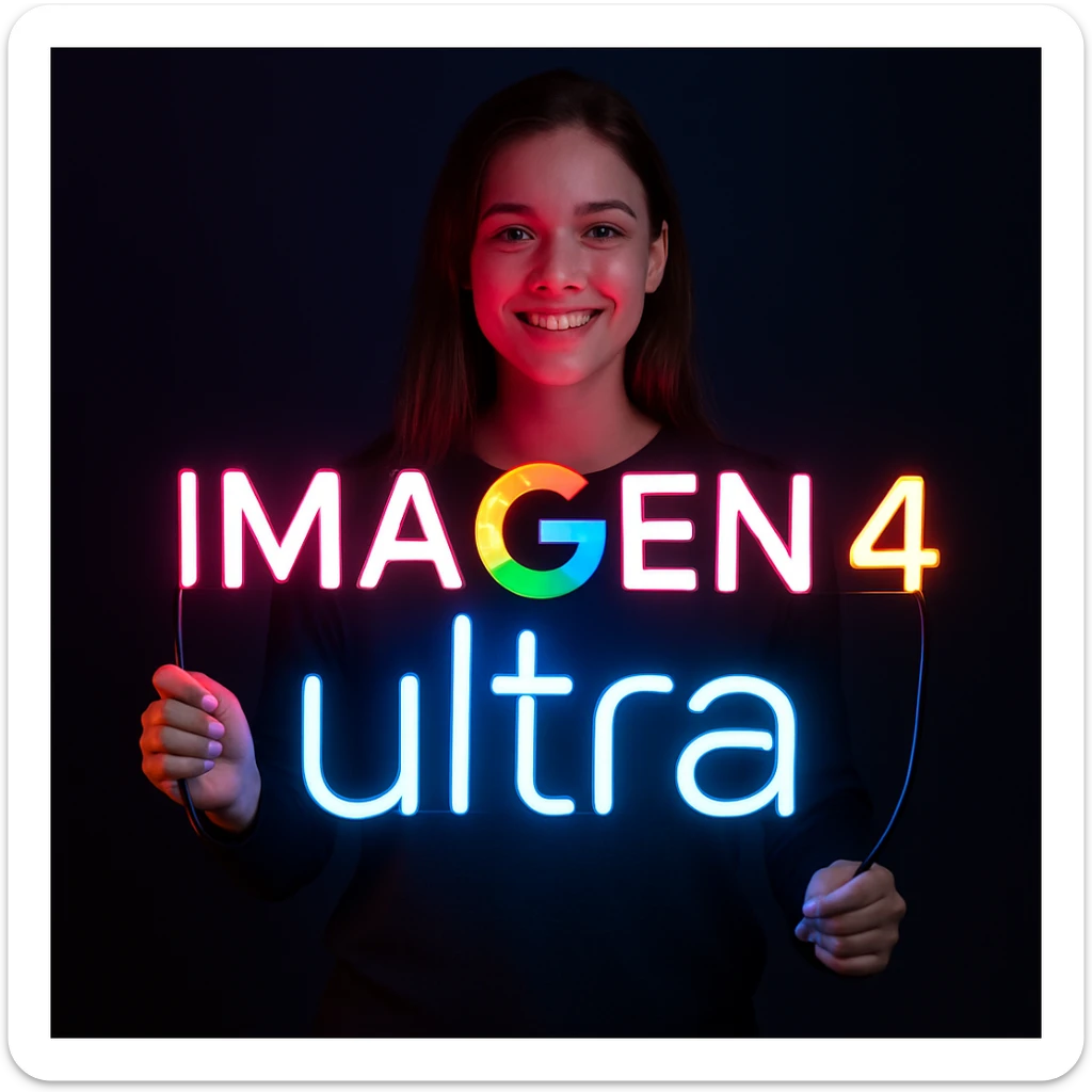 make a girl holding this sign, but sign in made of neon, also add ultra below the sign sticker