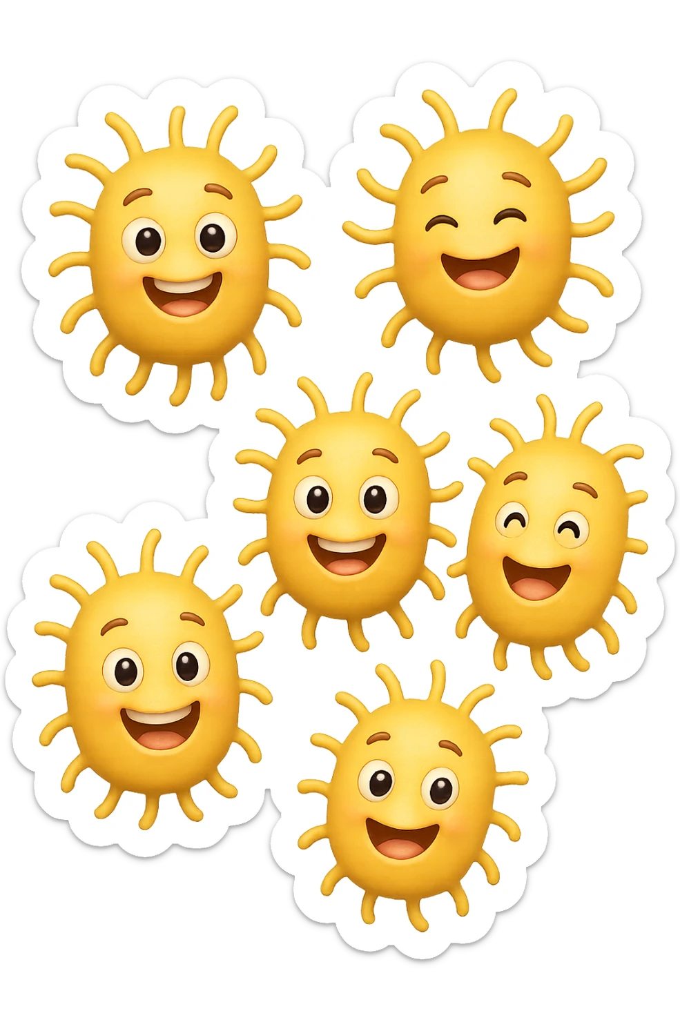 EMOJI STILE IPHONE DI 6 BATTERI INTESTINALI FELICI CHE FLUTTUANO IN ARIA IPERREALISTICO 4K sticker