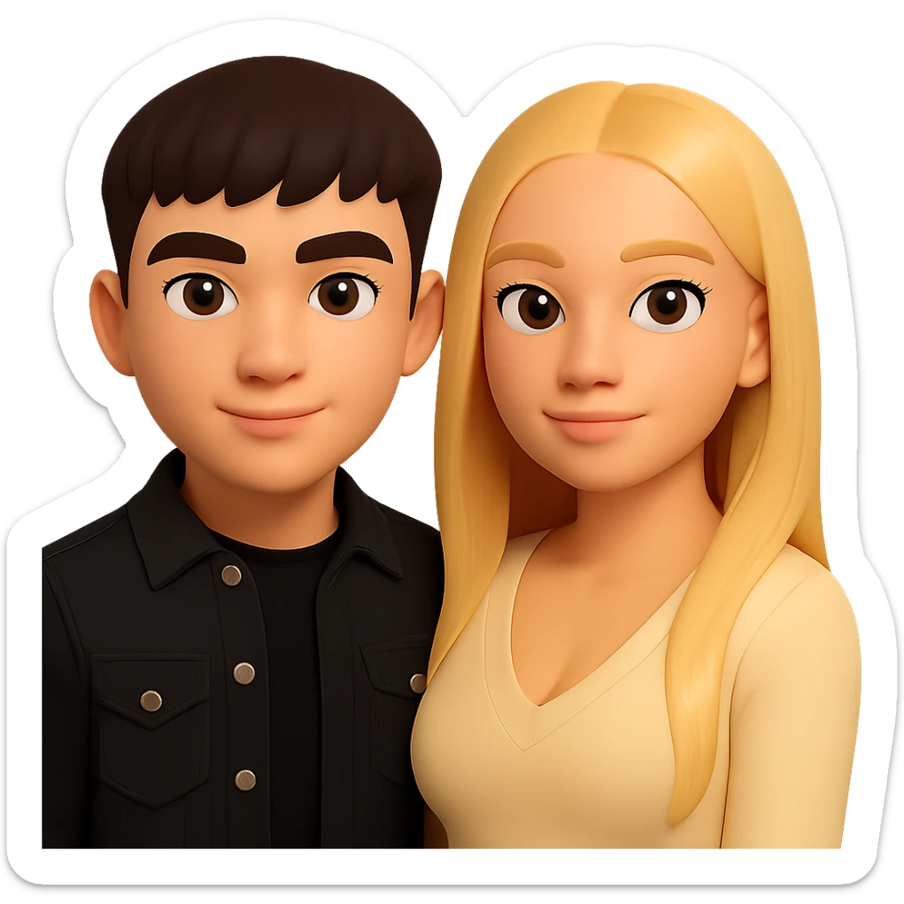 Slightly increase the volume of the upper body of the girl and slightly rotate her to face forward. Preserve the style of a 3D emoji. Remove the background. sticker