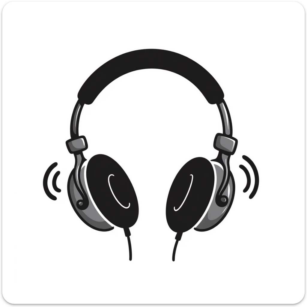 Hand-drawn sketch of black DJ headphones with sound waves sticker