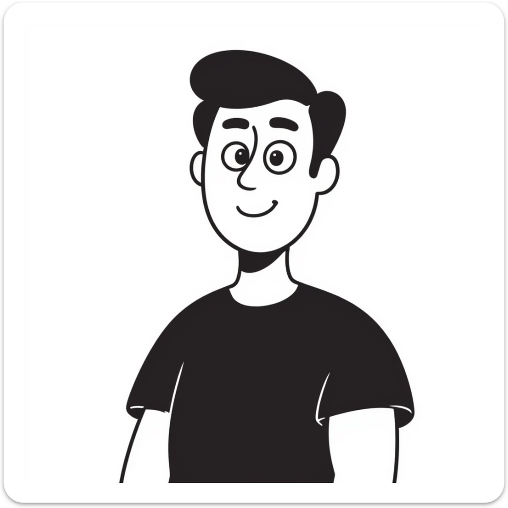 Attractive man in his 40s with youthful appearance, light brown skin, elongated face, defined jawline, medium dark eyes, arched eyebrows, straight nose, handsome friendly expression, short dark hair styled upward, athletic build, wearing a fitted black t-shirt sticker