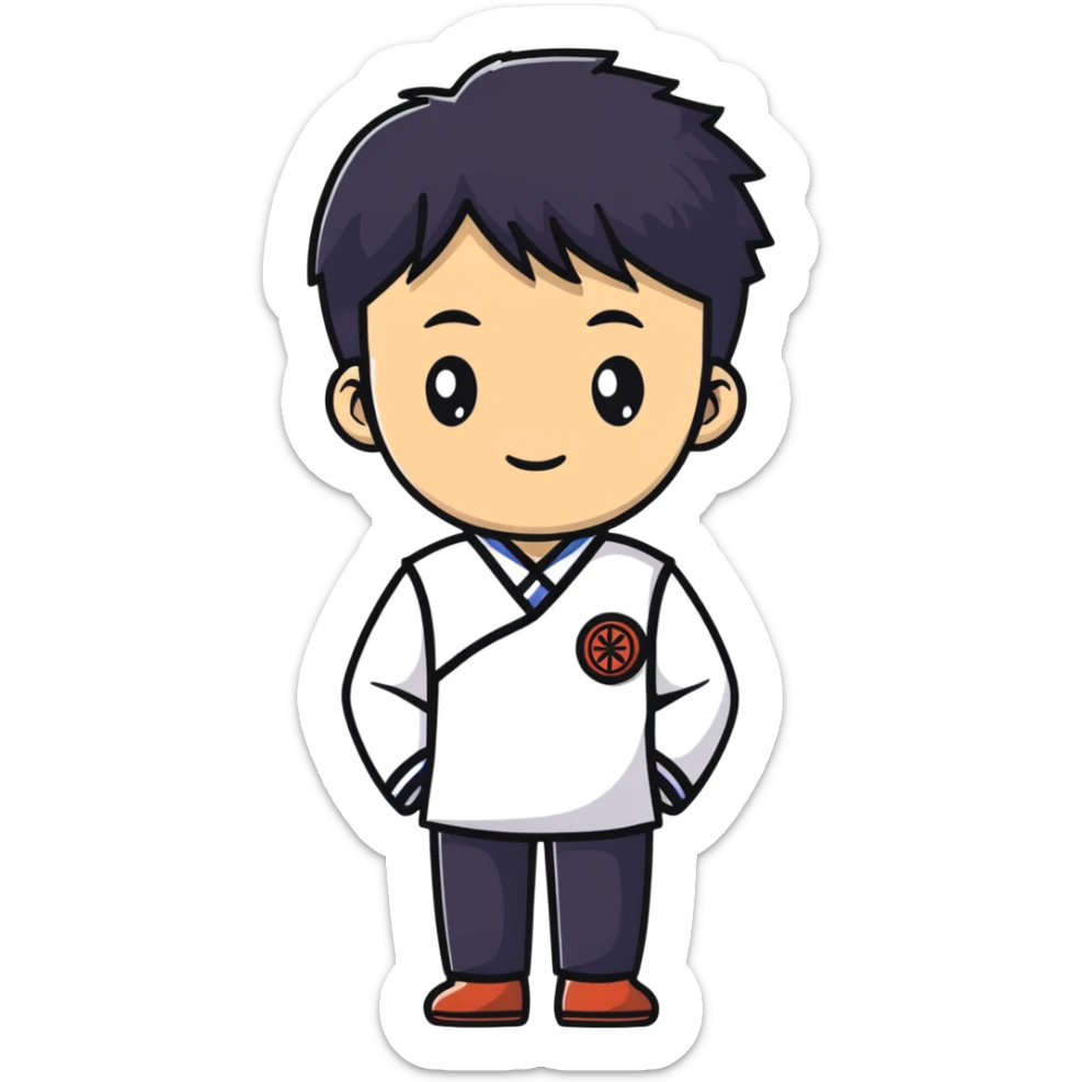 Japanese high school boy at graduation ceremony in traditional uniform with second button highlighted sticker