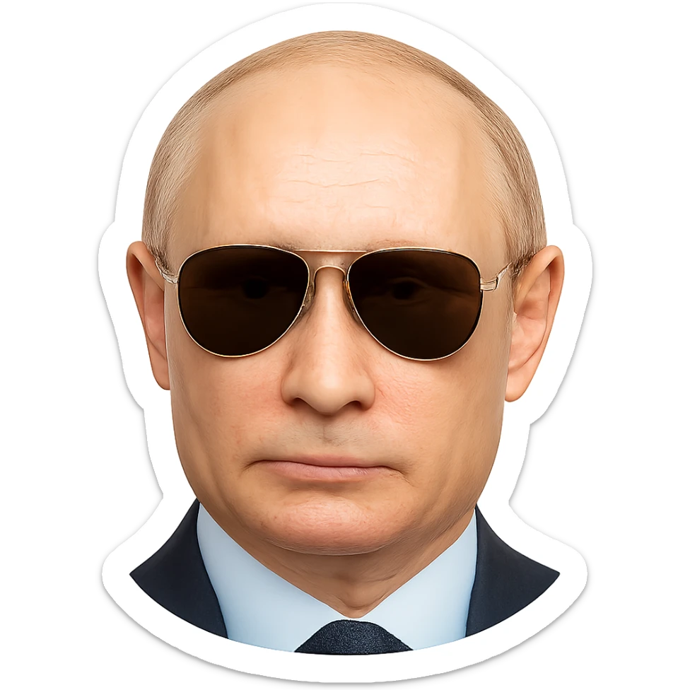 photorealistic portrait of Putin with aviator sunglasses, emoji style, no background sticker