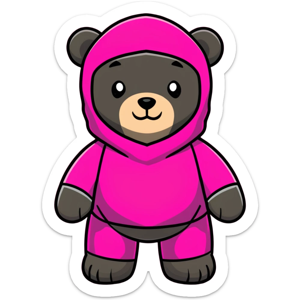 cute bearbrick collectible toy figure wearing a vibrant pink balaclava, blocky bear design sticker