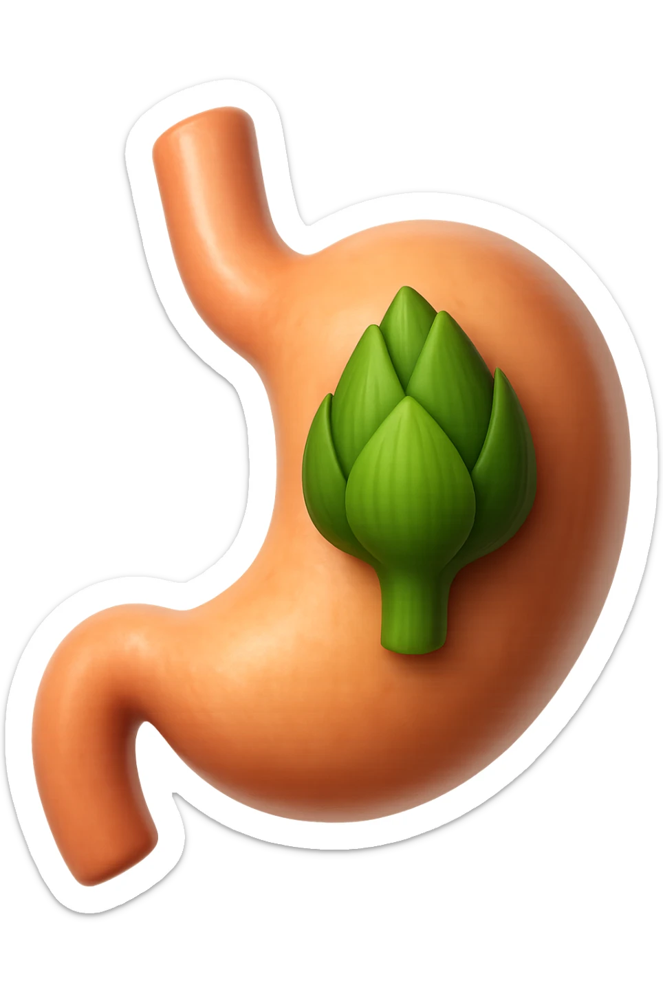 emoji stile iphone 3d di uno stomaco umano con una foglia di carciofo dentro, iperrealistico 4k sticker
