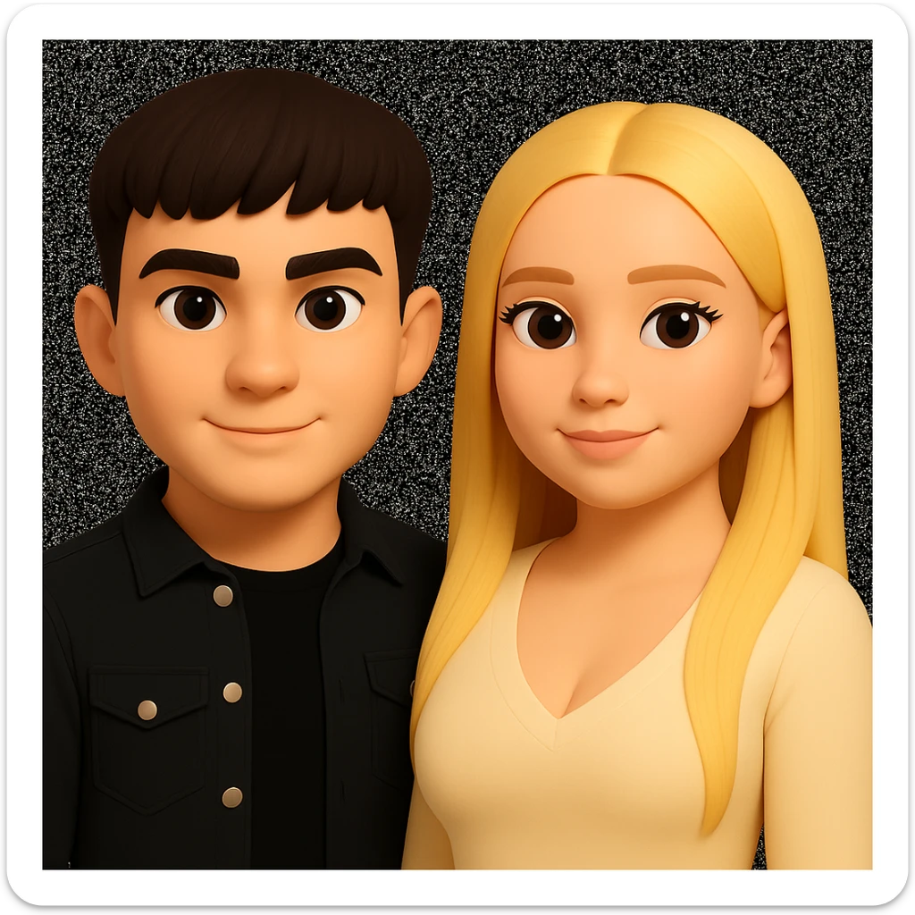 Slightly increase the volume of the upper body of the girl, slightly turn her to face forward, and make the skin color uniform. Maintain the cartoonish 3D style as in the reference image. sticker