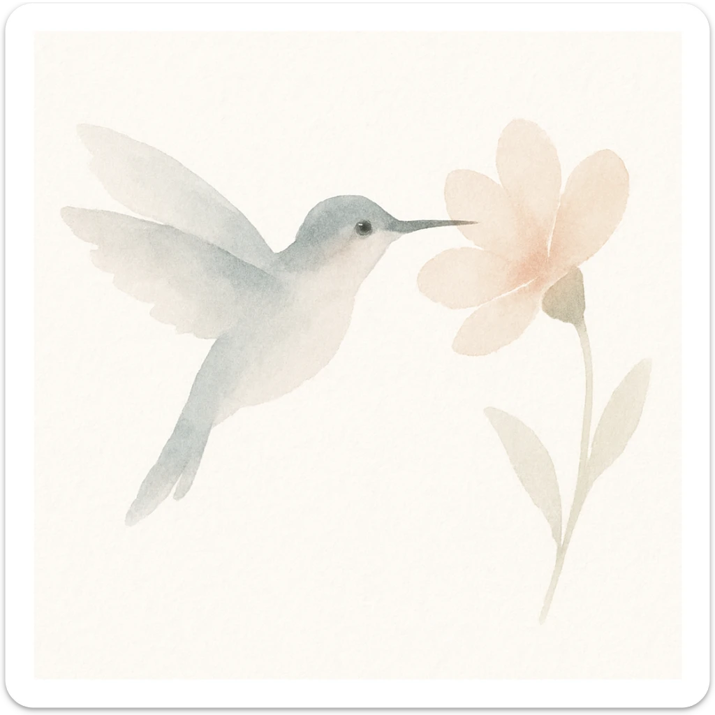 watercolor hummingbird hovering near a flower, soft pastel colors, delicate brushstrokes sticker