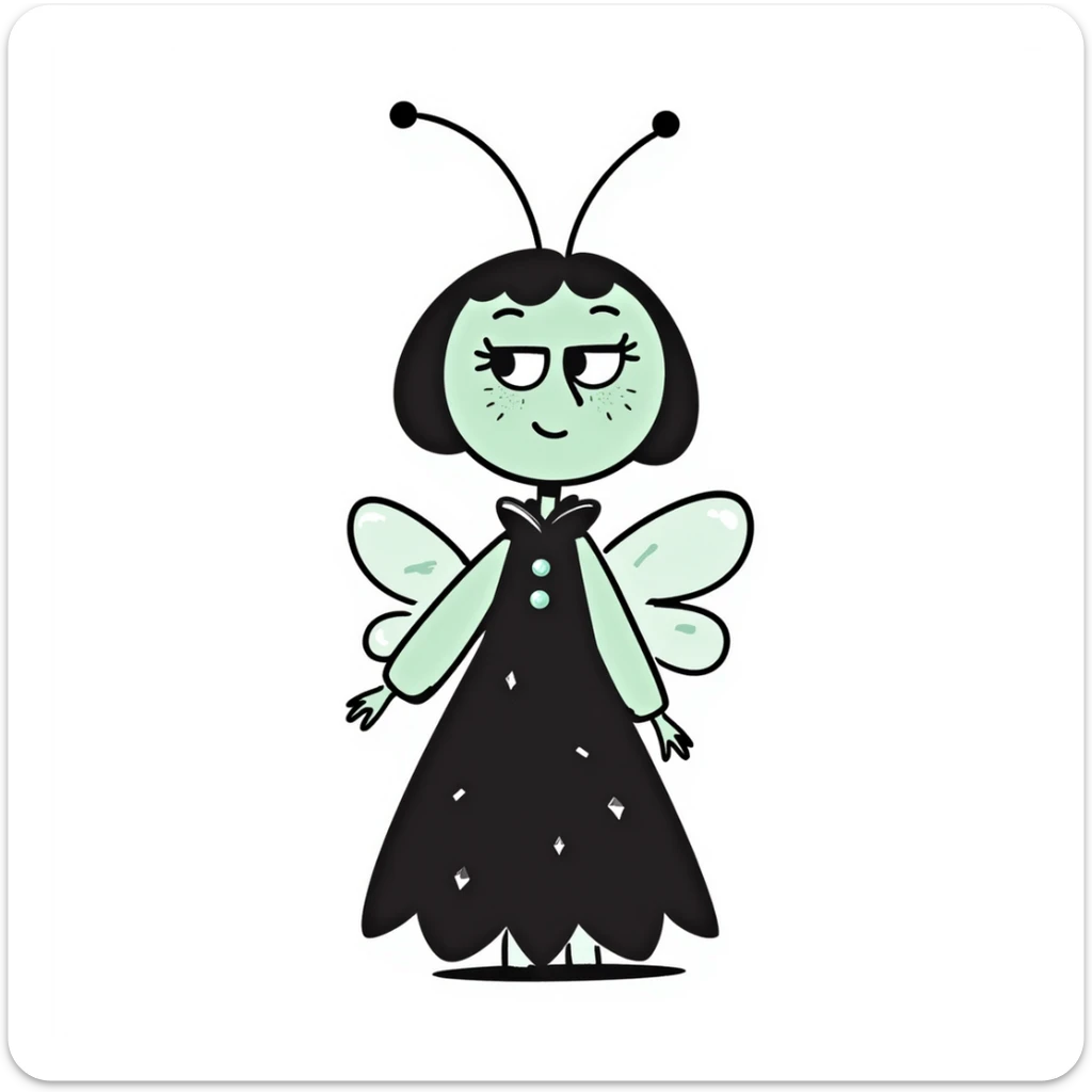 Mint green woman bee character with diamond decorations, rhinestone jewelry, and glittery sparkly details sticker