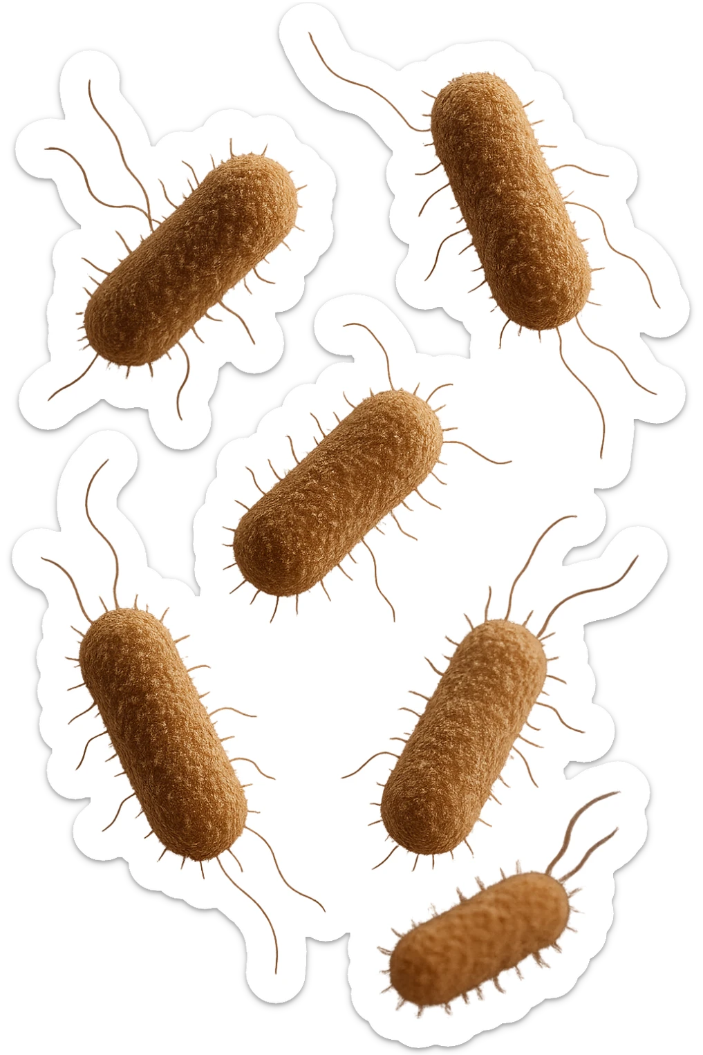 6 batteri intestinali iperrealistici sul bordeaux fluttuano in aria, iperrealistico 4k sticker