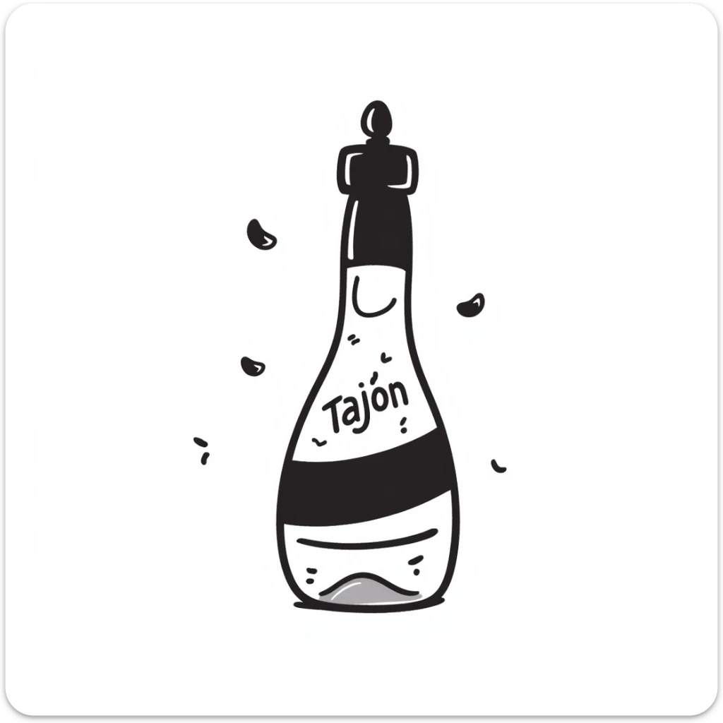 a bottle of Tajín seasoning, playful and sketchy hand-drawn black doodle sticker