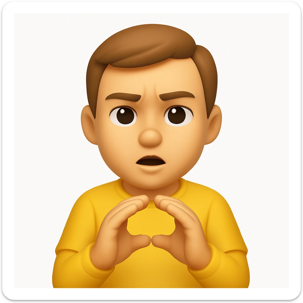 A 3D emoji in iOS emoji aesthetic style of a cartoon person holding both hands close together in front of their body, palms facing each other to show a narrow space or small distance, with a focused or explaining expression, glossy Apple-style rendering, clean white background sticker