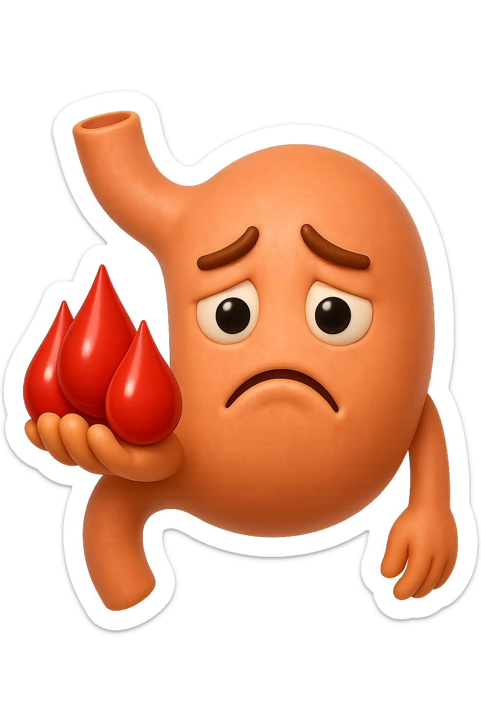 emoji stile iphone 3d di stomaco triste con 3 gocce di sangue 3d in mano, iperrealistiche 4k sticker