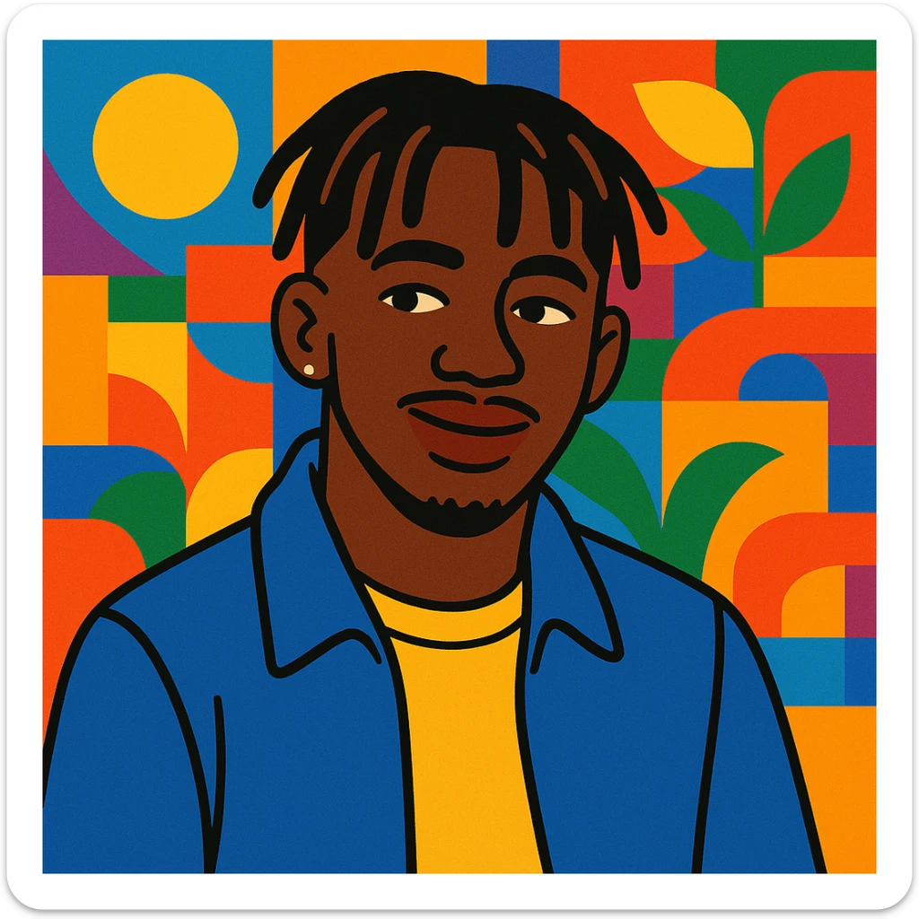 Tiakola on the cover of the album Mélo, vibrant cartoon style, colorful background inspired by the original cover, no text sticker