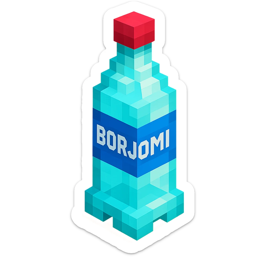 Borjomi bottle with a blue label sticker