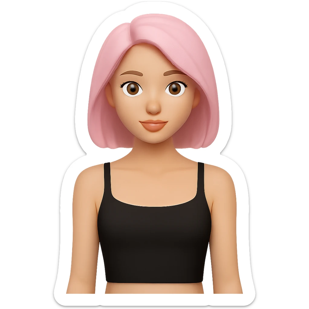 Tight cropped cami on a woman, very fitted, minimal, clean, fashion style, black color, apple emoji style look, no background. sticker