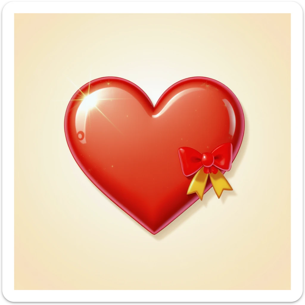 food heart emoji, shiny, with a bow accent, no background sticker