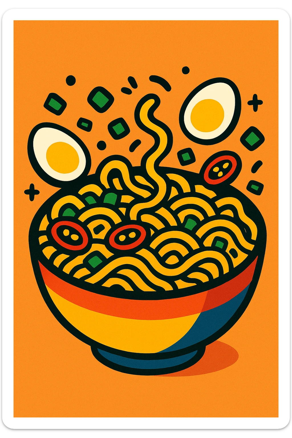 a bowl of noodles, playful style, vibrant toon illustration sticker
