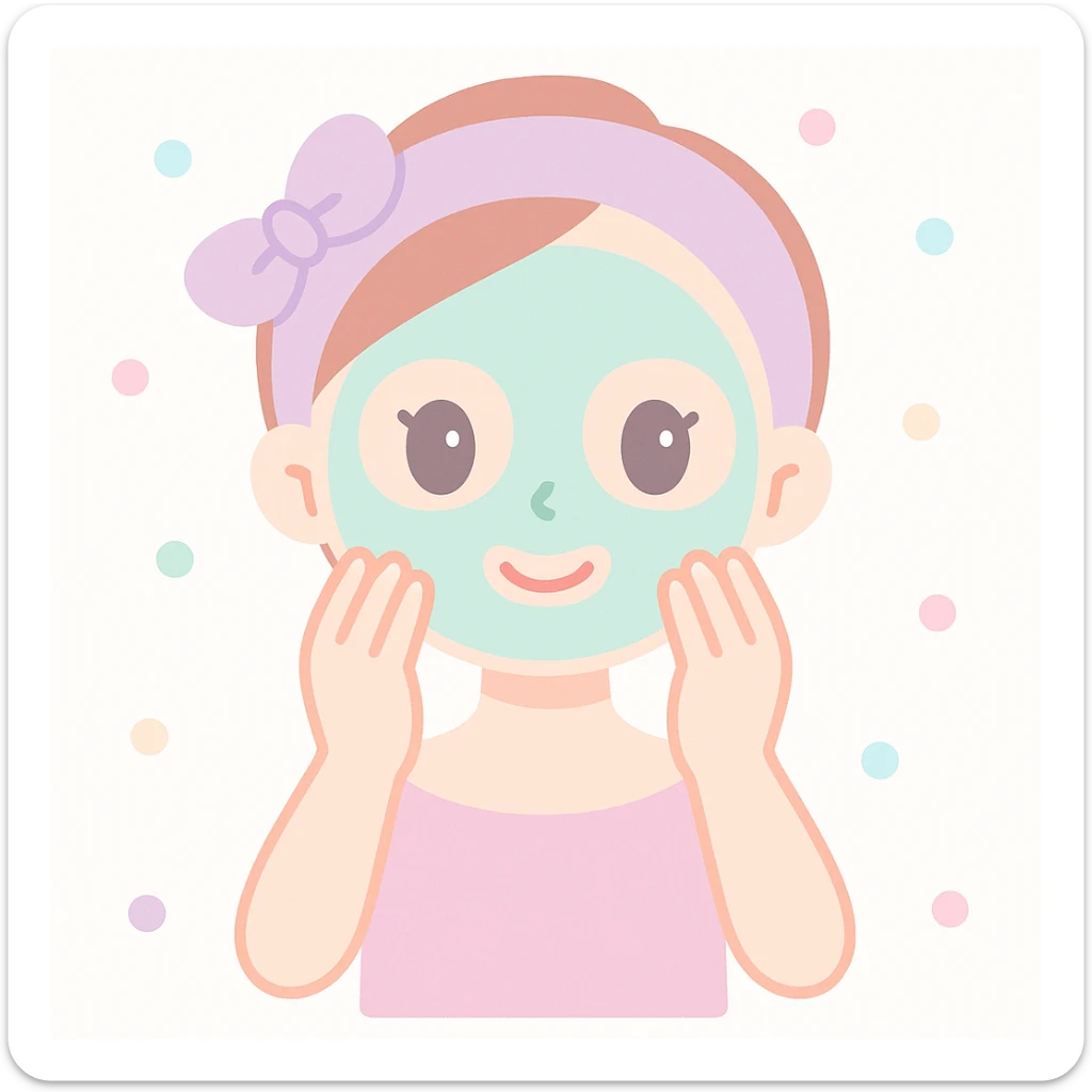 woman applying face mask, relaxed, pastel tones, clean background sticker