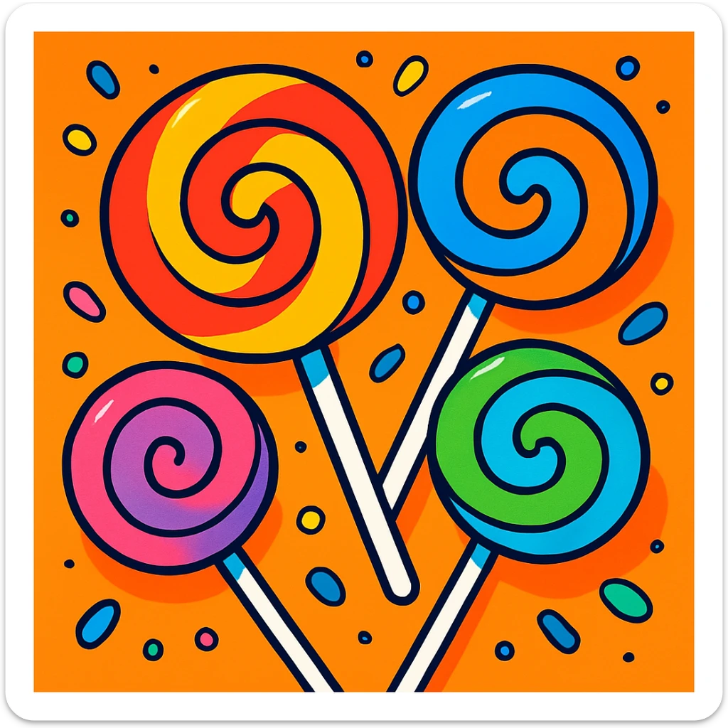 colorful lollipops with swirls, vibrant and fun, playful style, vibrant toon sticker