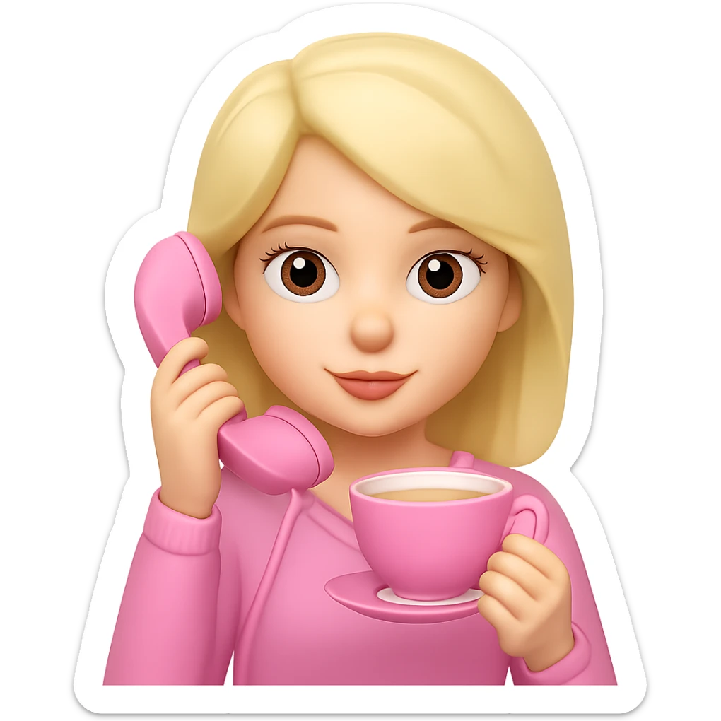 Add a phone in her hand, all pink, Gossip Girl vibe, in the style of apple emojis. Remove the background. sticker