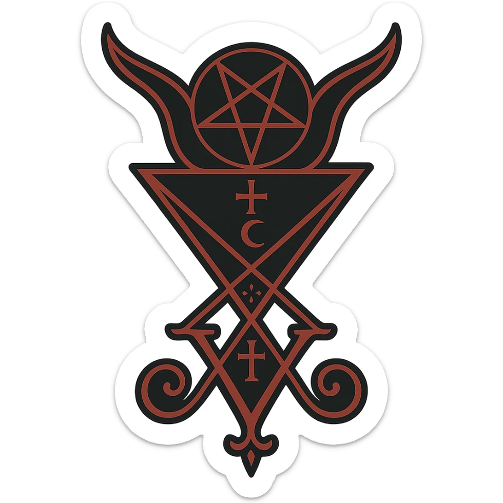 Lucifer's emblem, elegant sigil with occult symbols, intricate and mystical, black and red color scheme sticker