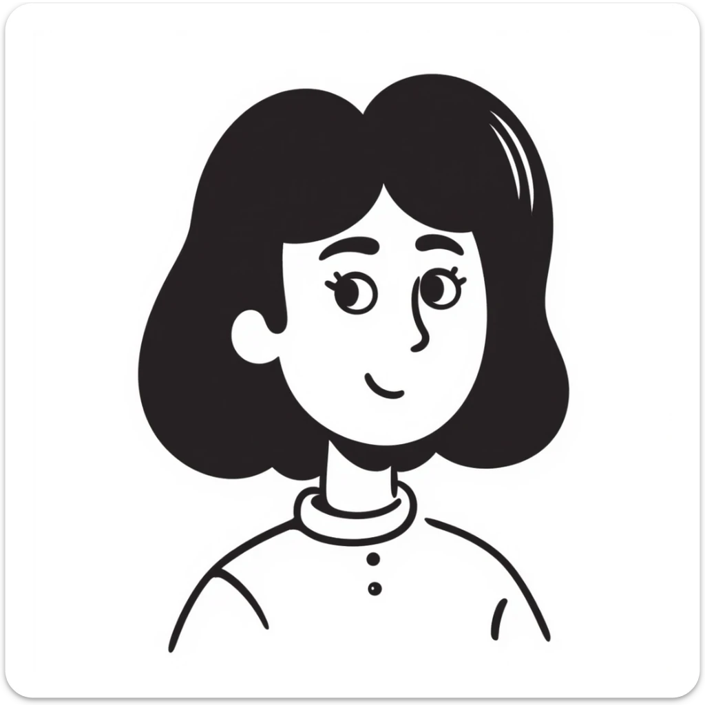 young woman with dark hair and medium skin, hand-drawn doodle style, sketchy lines, simple details sticker