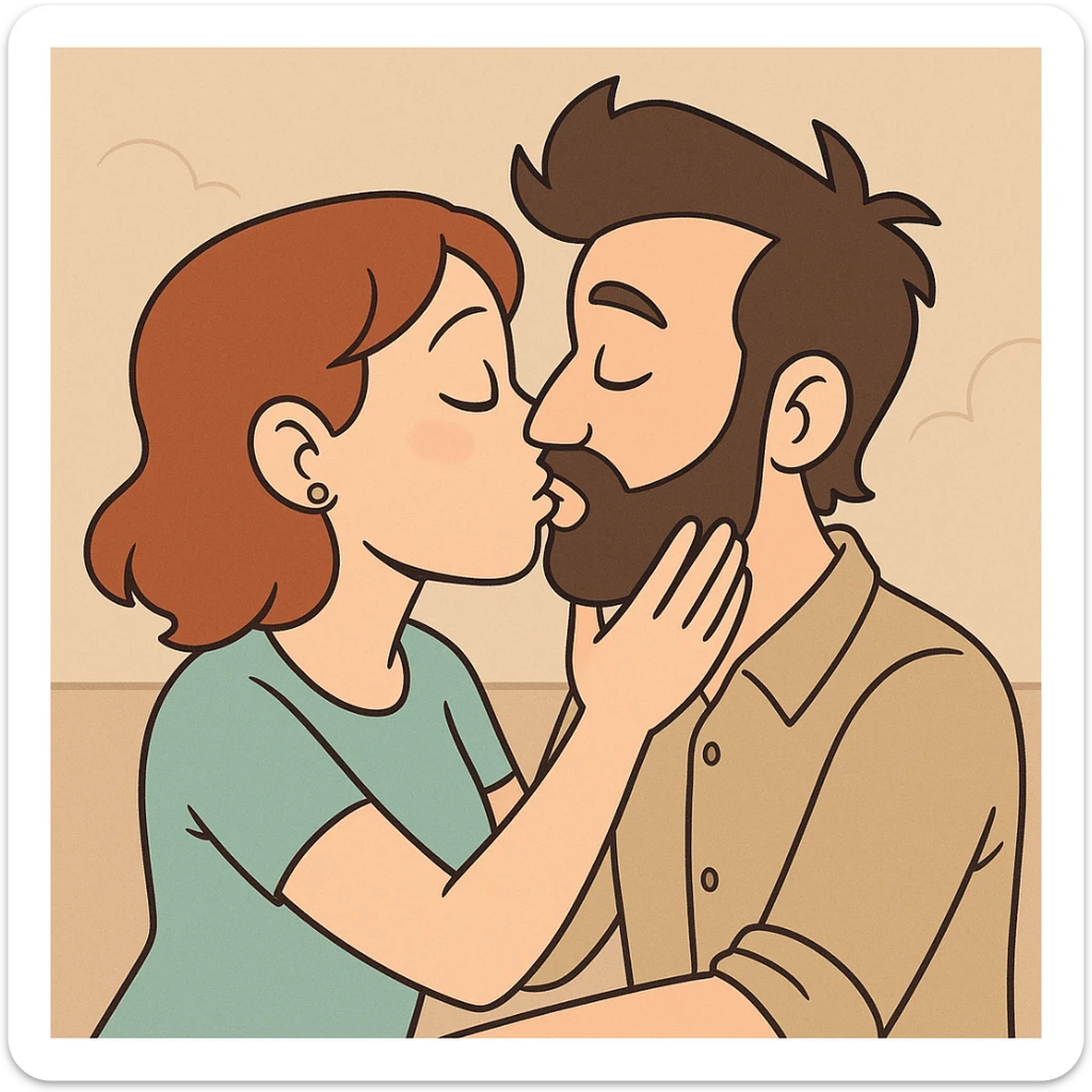 cartoon style illustration of a couple sharing a gentle kiss, soft and loving atmosphere sticker