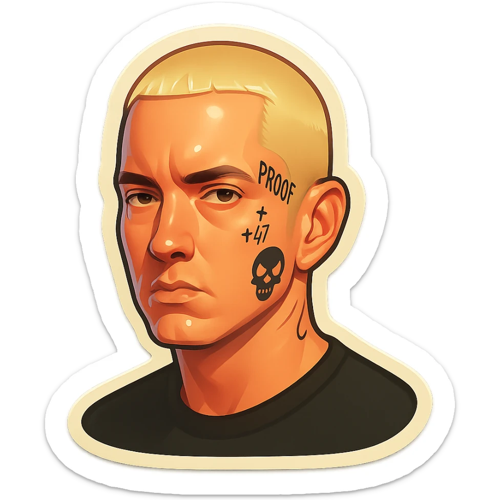 Eminem stylized sticker, graphic and minimal, focus on hair and face tattoos sticker