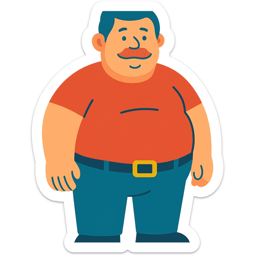 stocky endomorph male body type, standing sticker