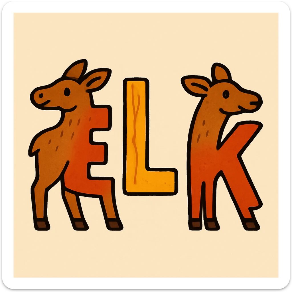 Remove all antlers and recolor the letters to a bold red. Maintain the playful, creative style of the original image. sticker