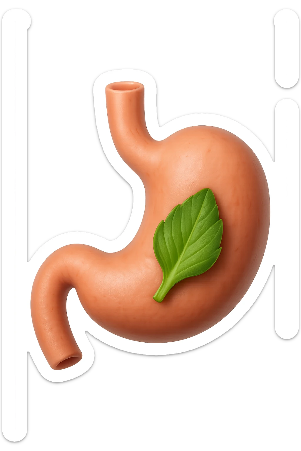 emoji stile iphone 3d di uno stomaco umano con una foglia di carciofo dentro, iperrealistico 4k sticker